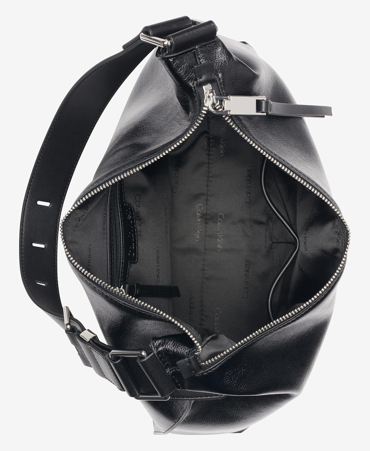 image:imageCalvin Klein Womens Max Top Zip Hobo Shoulder BagBlackSilver Waxed