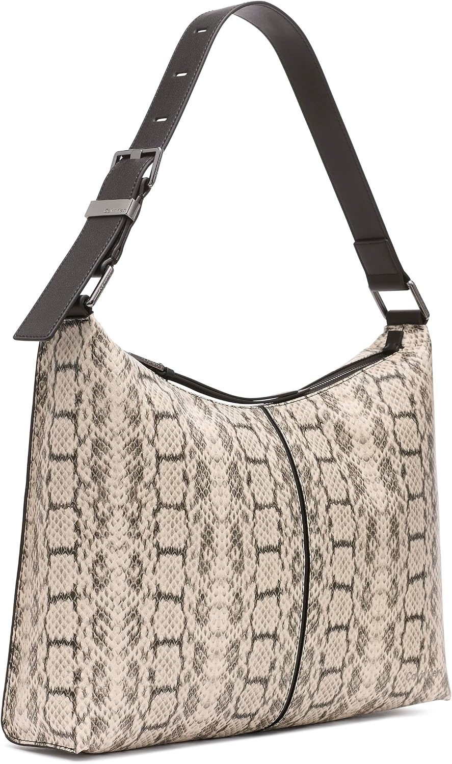 image:imageCalvin Klein Womens Max Top Zip Hobo Shoulder BagCherub WhiteBlack