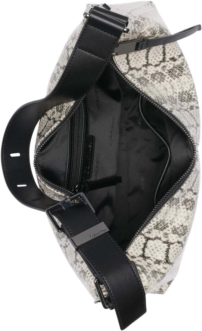 image:imageCalvin Klein Womens Max Top Zip Hobo Shoulder BagCherub WhiteBlack