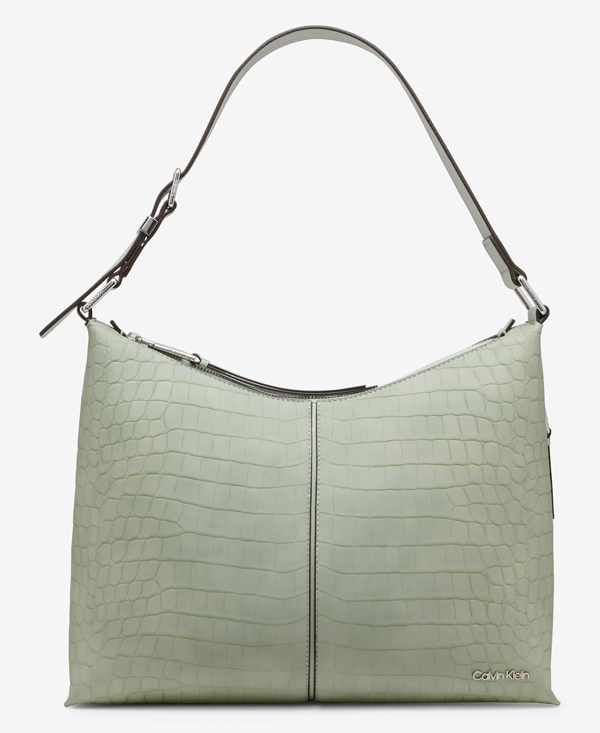 image:imageCalvin Klein Womens Max Top Zip Hobo Shoulder BagDesert Sage Sueded Croc