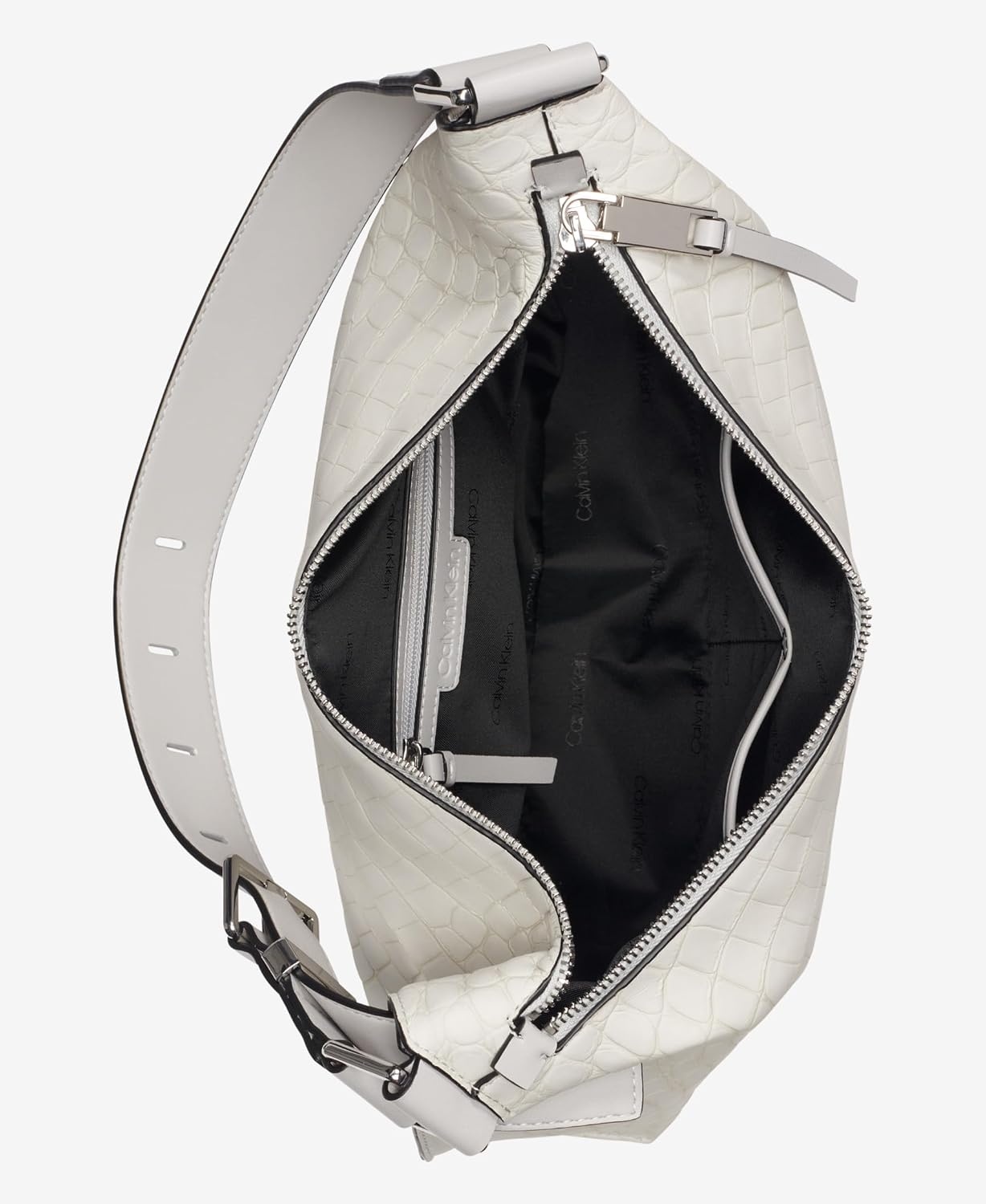 image:imageCalvin Klein Womens Max Top Zip Hobo Shoulder BagDove Grey Sueded Croc