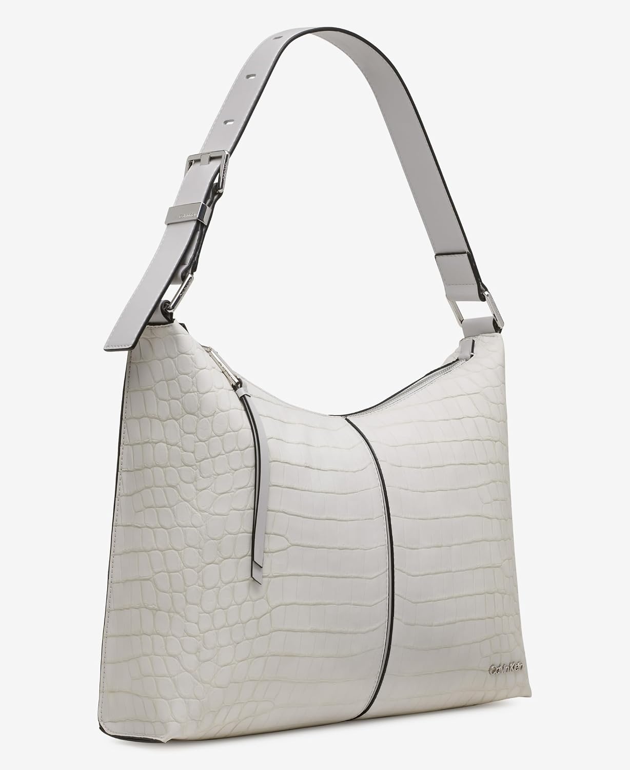 image:imageCalvin Klein Womens Max Top Zip Hobo Shoulder BagDove Grey Sueded Croc
