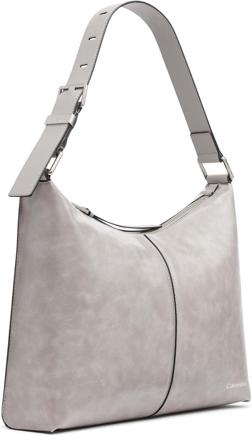 image:imageCalvin Klein Womens Max Top Zip Hobo Shoulder BagStone
