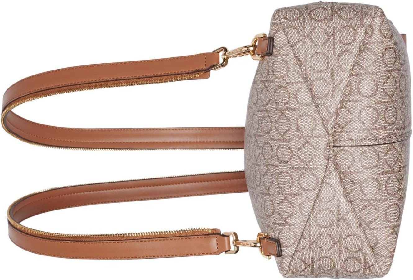 image:imageCalvin Klein Womens Millie Backpack for Women Vegan Leather Monogram Backpack 2 Pockets BrownKhakiBlack One SizeAlmondTaupeCaramel