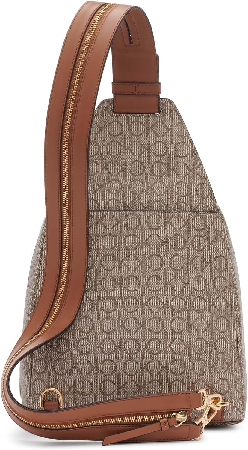 image:imageCalvin Klein Womens Millie Backpack for Women Vegan Leather Monogram Backpack 2 Pockets BrownKhakiBlack One SizeAlmondTaupeCaramel
