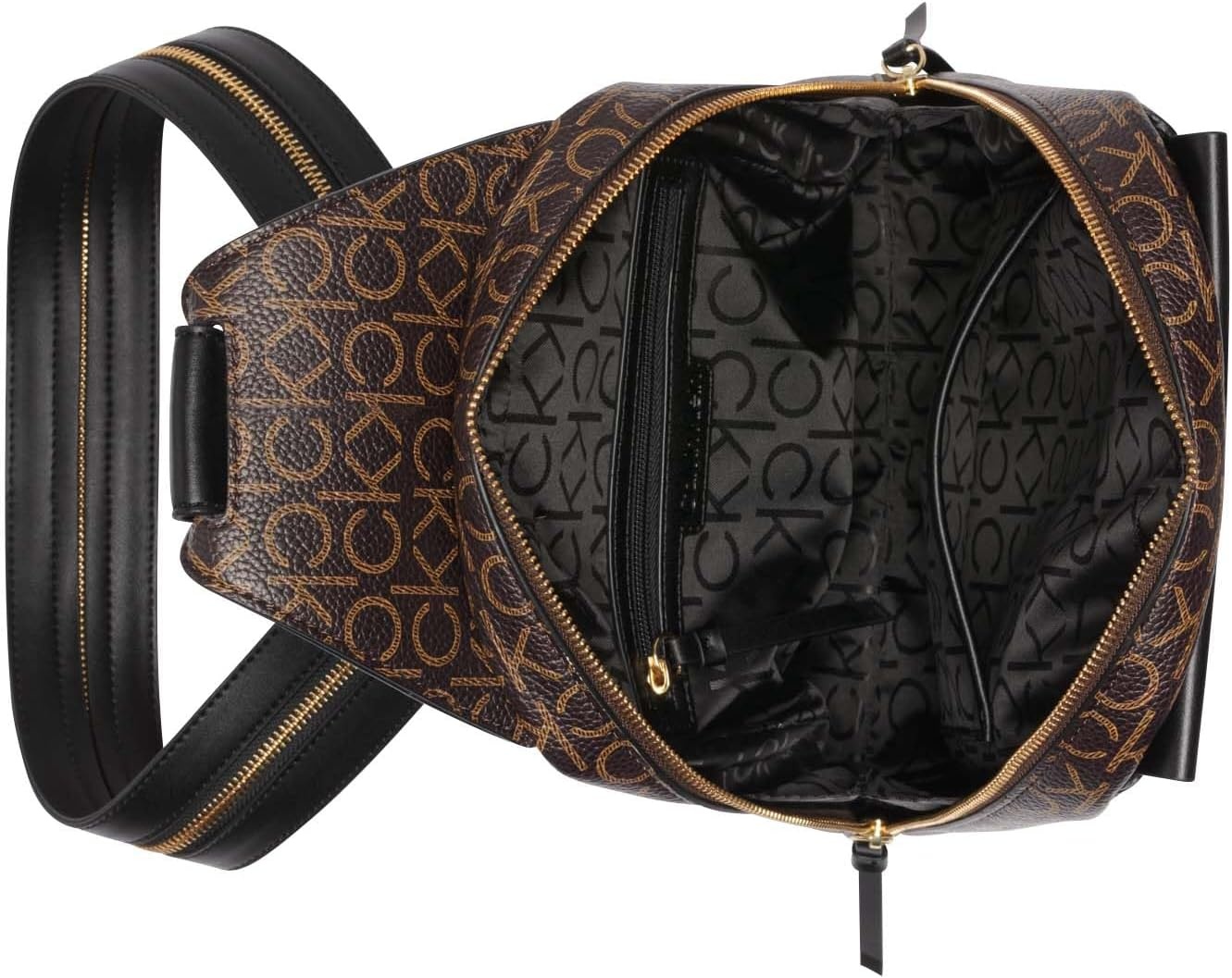 image:imageCalvin Klein Womens Millie Backpack for Women Vegan Leather Monogram Backpack 2 Pockets BrownKhakiBlack One SizeBrownKhakiBlack