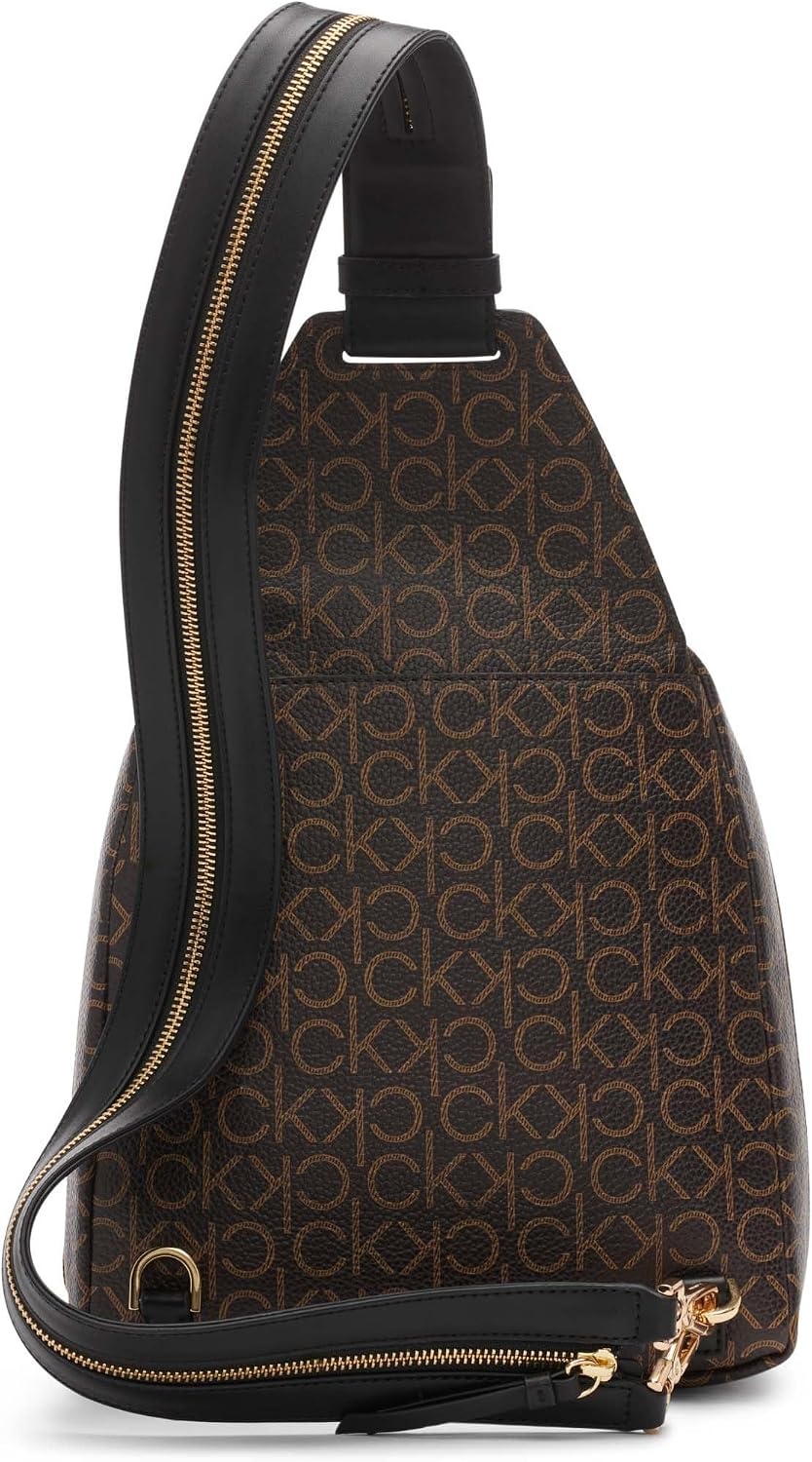 image:imageCalvin Klein Womens Millie Backpack for Women Vegan Leather Monogram Backpack 2 Pockets BrownKhakiBlack One SizeBrownKhakiBlack