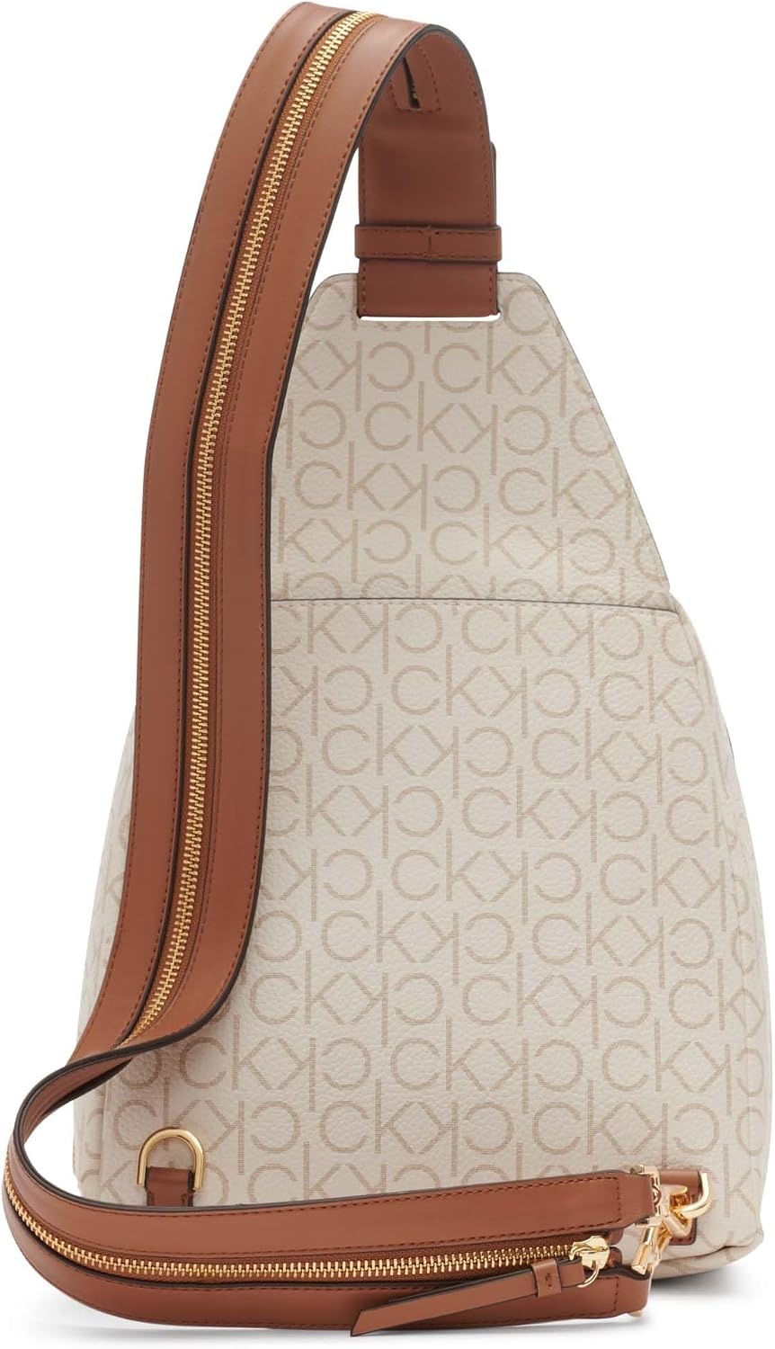 image:imageCalvin Klein Womens Millie Backpack for Women Vegan Leather Monogram Backpack 2 Pockets BrownKhakiBlack One SizeVanillaKhakiCaramel
