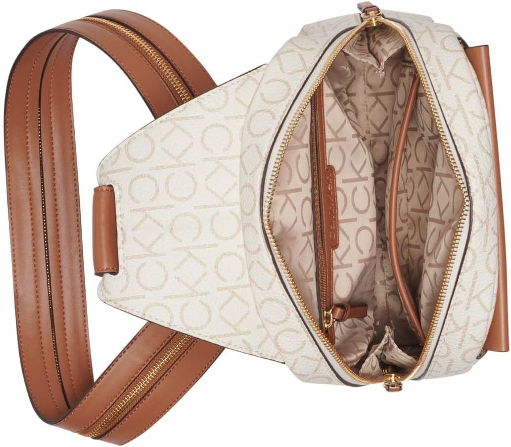 image:imageCalvin Klein Womens Millie Backpack for Women Vegan Leather Monogram Backpack 2 Pockets BrownKhakiBlack One SizeVanillaKhakiCaramel