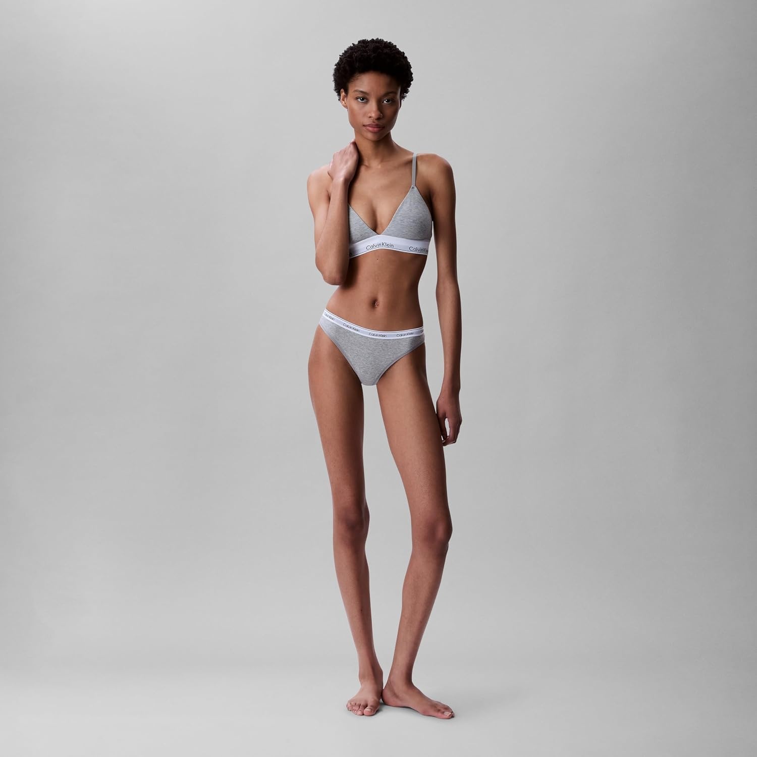image:imageCalvin Klein Womens Modern Cotton Lightly Lined Triangle Wireless BraletteGrey Heather