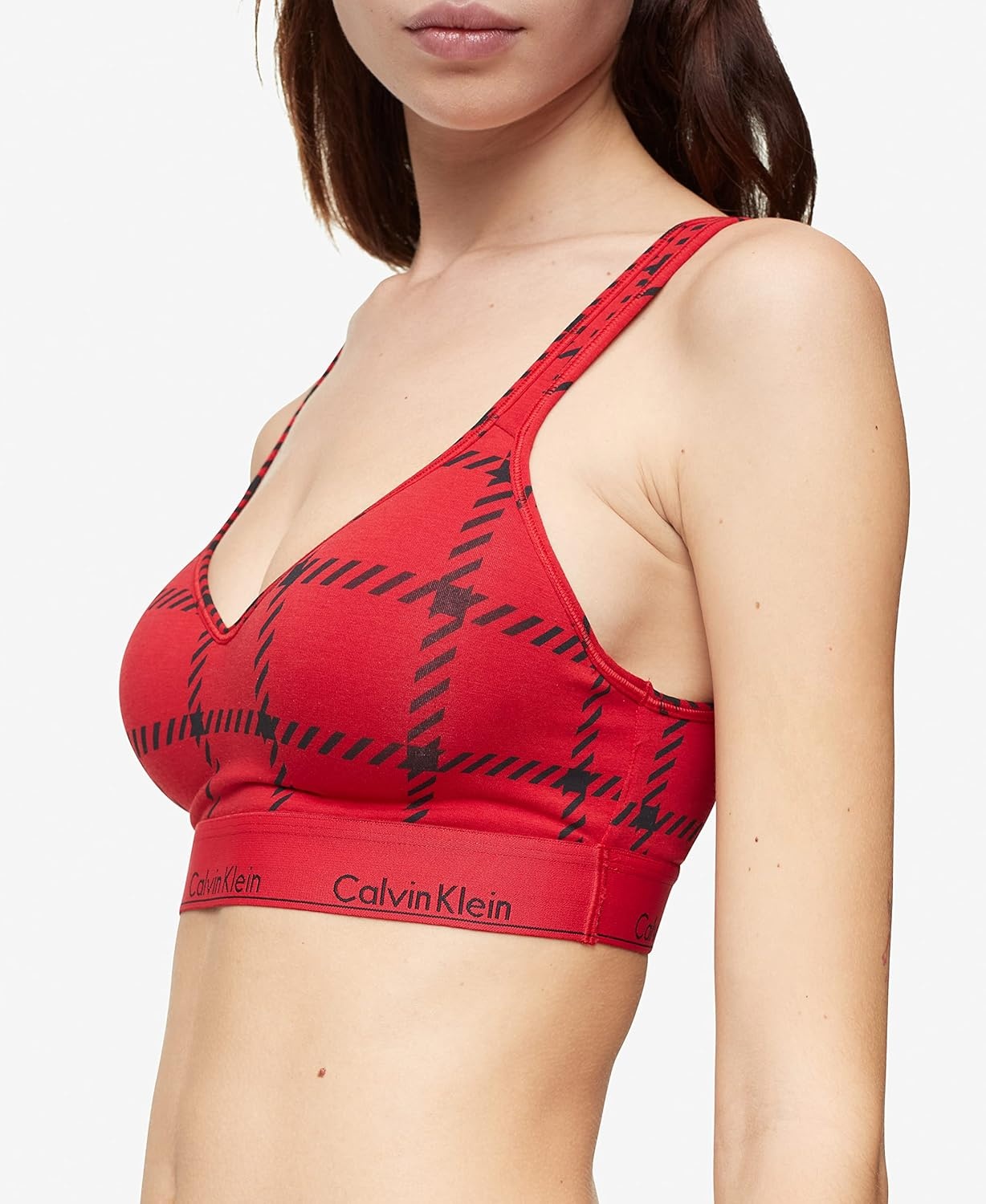 image:imageCalvin Klein Womens Modern Cotton Lightly Lined Wireless BraletteMens Window Pane Rustic Red