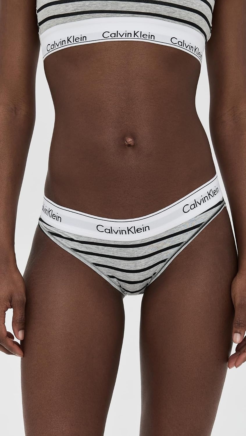 image:imageCalvin Klein Womens Modern Cotton Stretch Bikini PantyLeader Stripegrey Heather