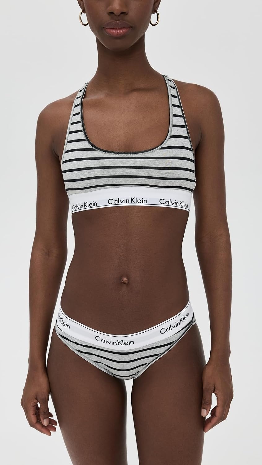 image:imageCalvin Klein Womens Modern Cotton Stretch Bikini PantyLeader Stripegrey Heather