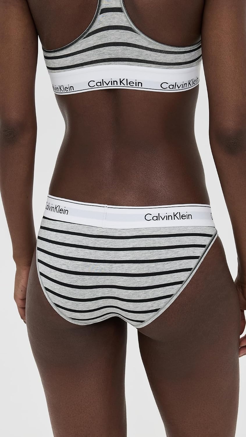 image:imageCalvin Klein Womens Modern Cotton Stretch Bikini PantyLeader Stripegrey Heather