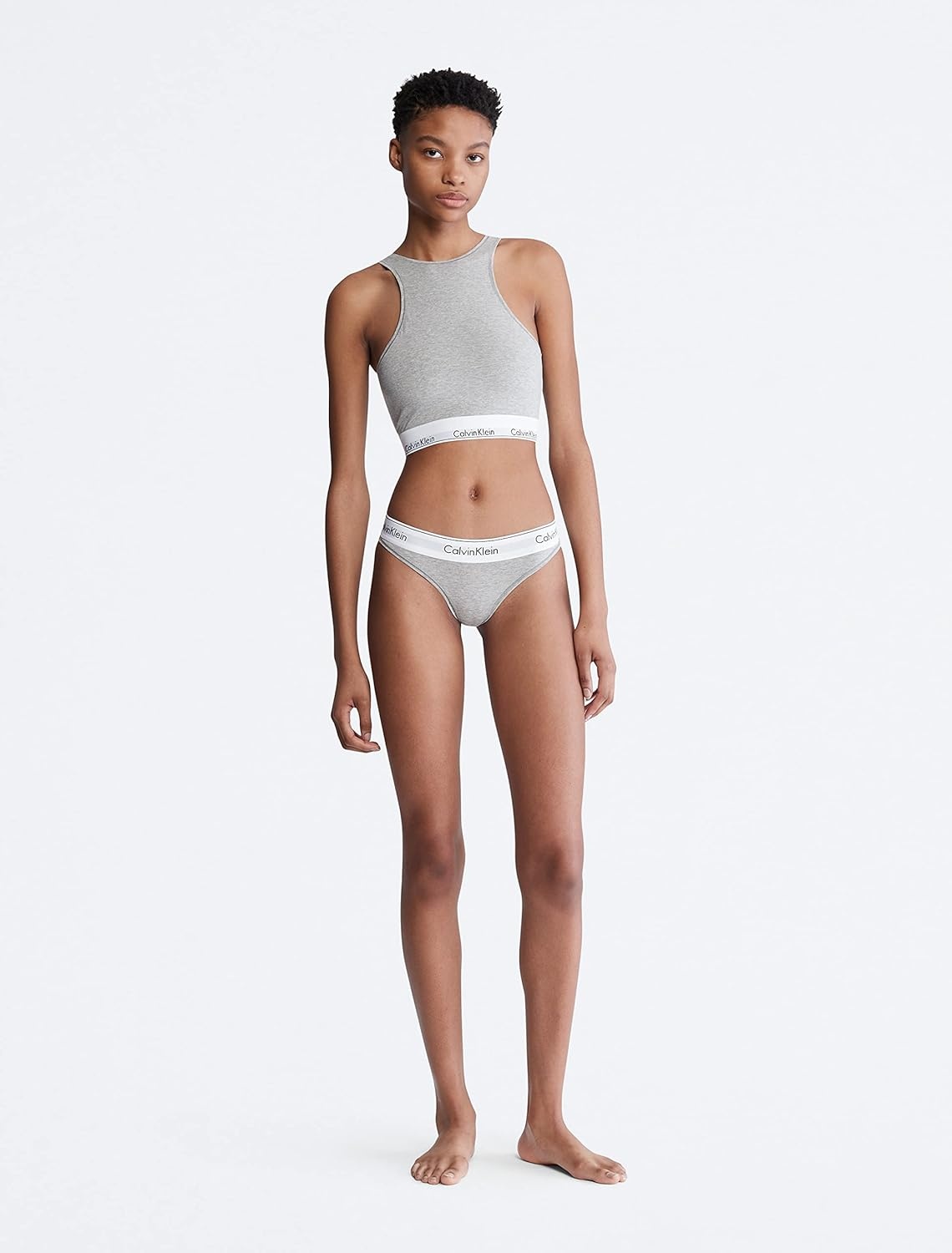 image:imageCalvin Klein Womens Modern Cotton Unlined Wireless BraletteGrey Heather Longline