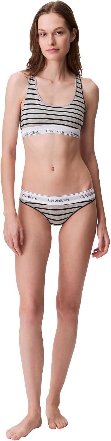 image:imageCalvin Klein Womens Modern Cotton Unlined Wireless BraletteLeader Stripegrey Heather