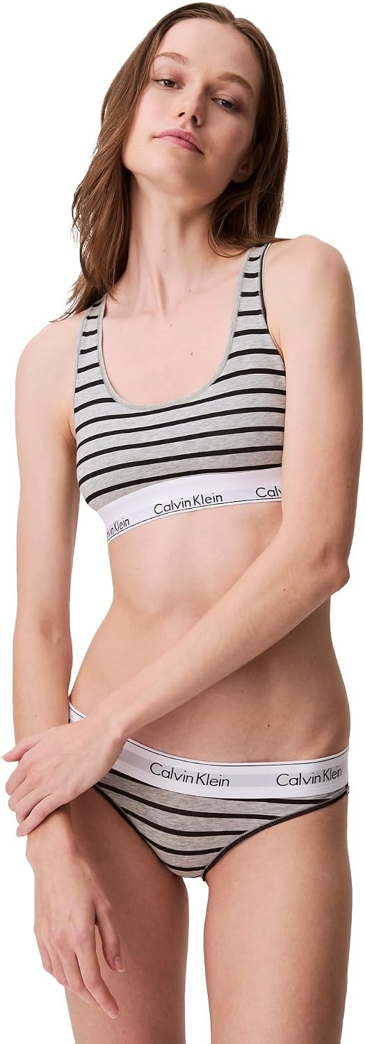 image:imageCalvin Klein Womens Modern Cotton Unlined Wireless BraletteLeader Stripegrey Heather