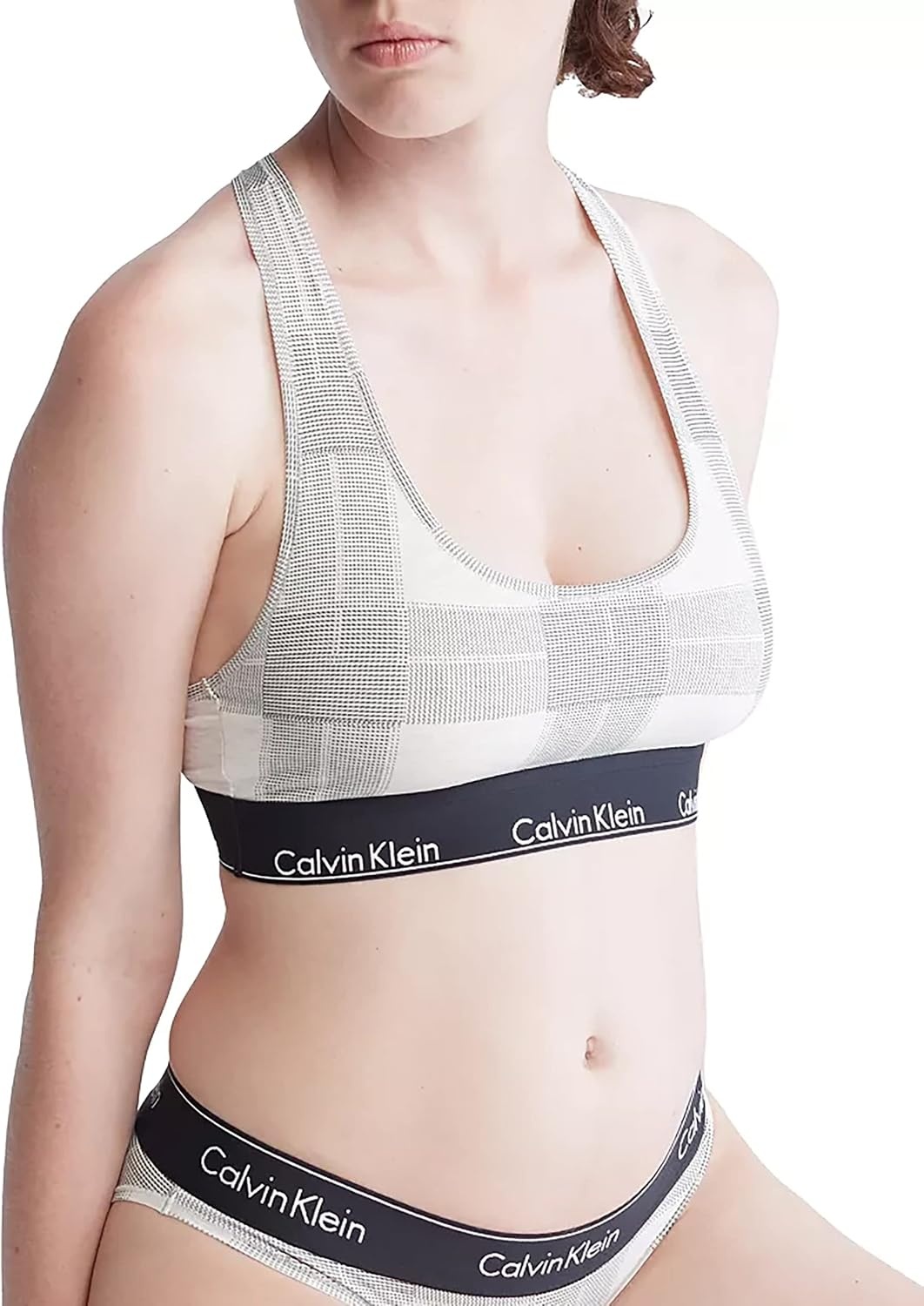 image:imageCalvin Klein Womens Modern Cotton Unlined Wireless BraletteTextured Plaid Oatmeal