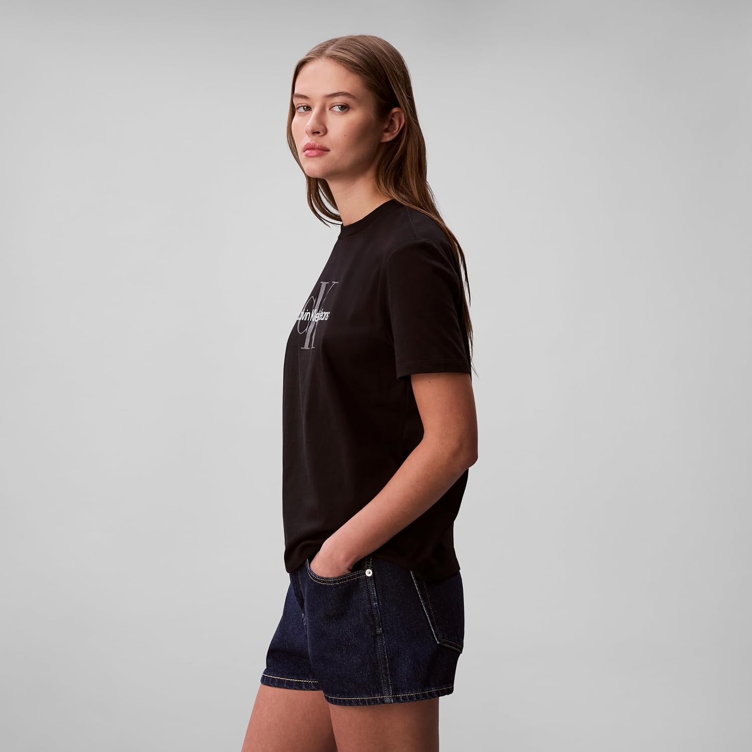 image:imageCalvin Klein Womens Monogram Logo Crewneck TShirtBlack
