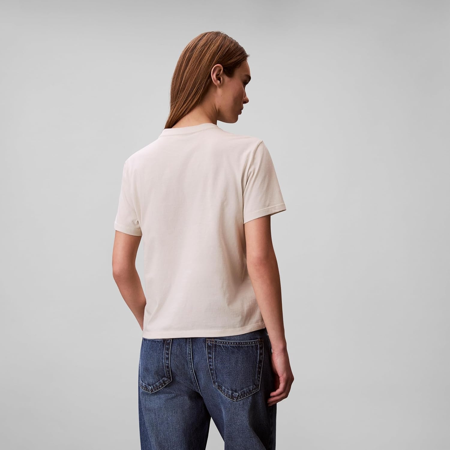 image:imageCalvin Klein Womens Monogram Logo Crewneck TShirtBone White