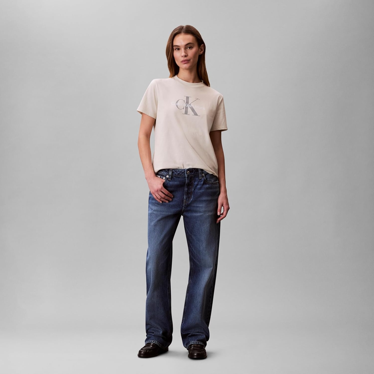 image:imageCalvin Klein Womens Monogram Logo Crewneck TShirtBone White