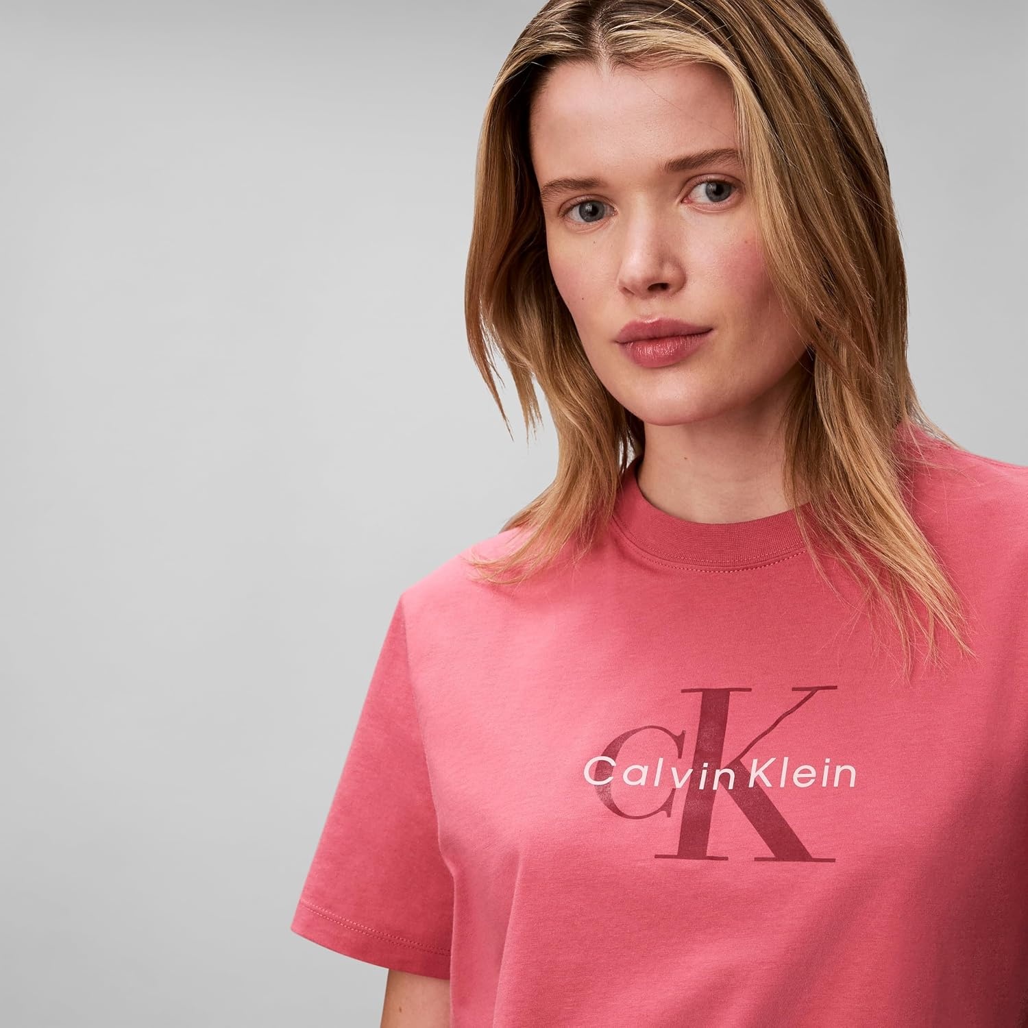 image:imageCalvin Klein Womens Monogram Logo Crewneck TShirtBrilliant Pink