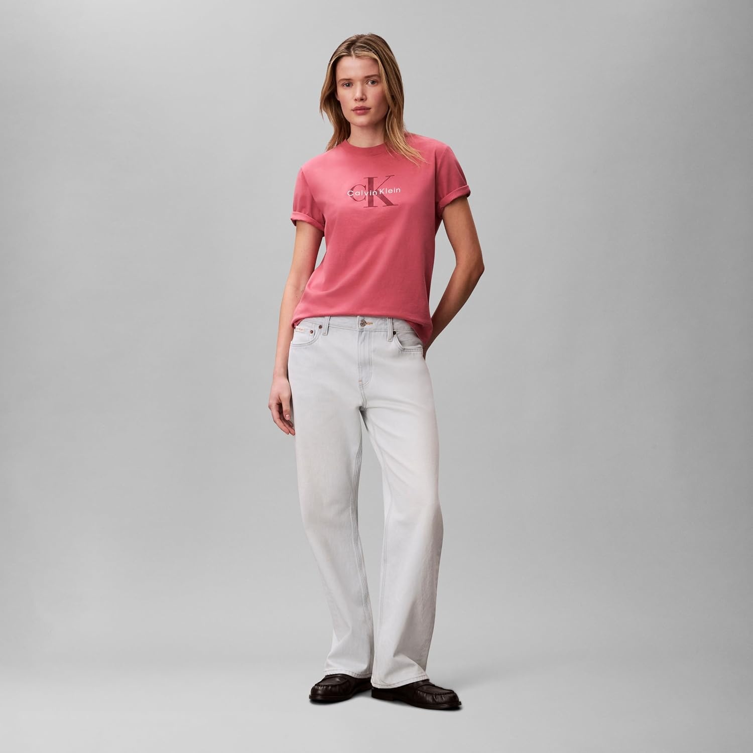 image:imageCalvin Klein Womens Monogram Logo Crewneck TShirtBrilliant Pink