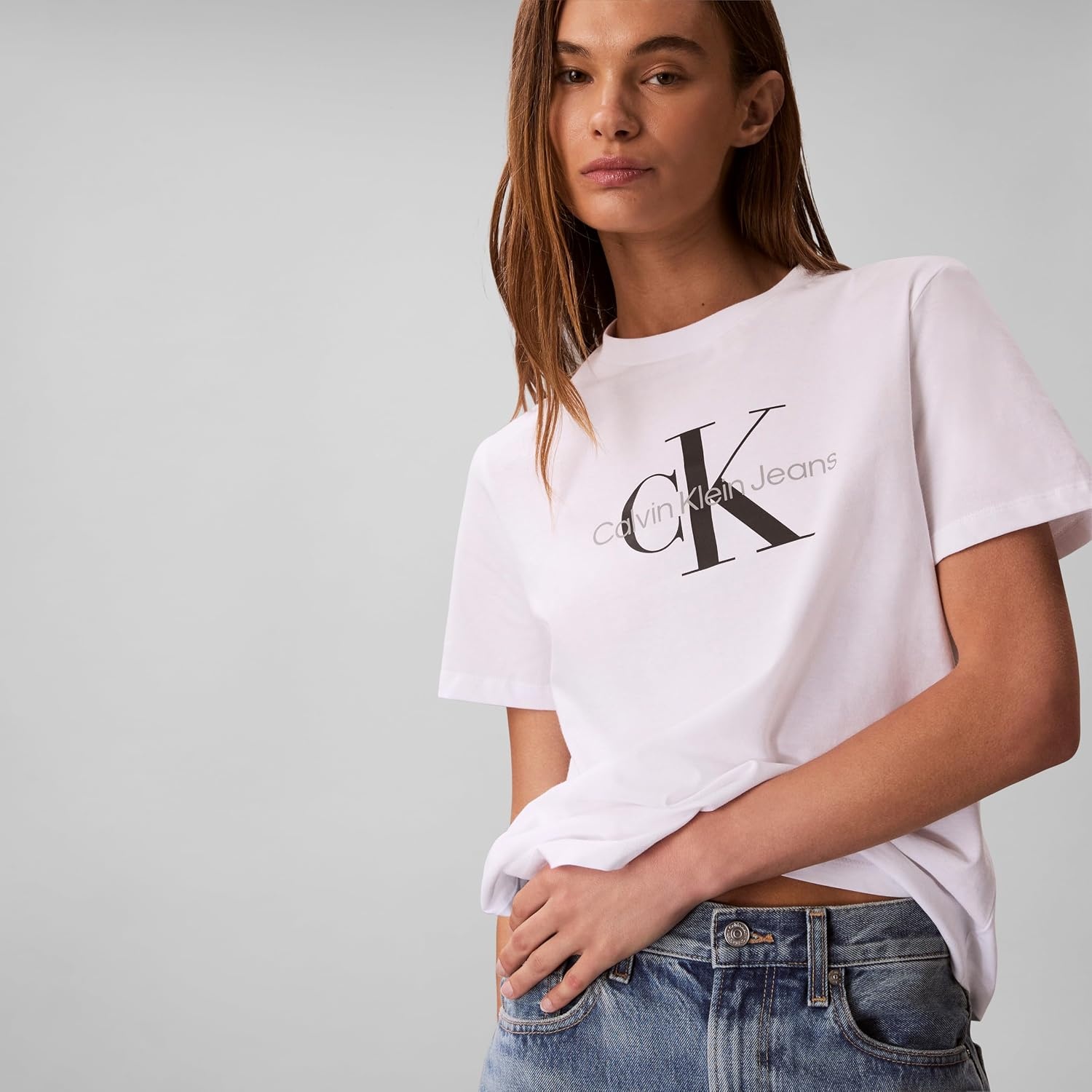 image:imageCalvin Klein Womens Monogram Logo Crewneck TShirtBrilliant White