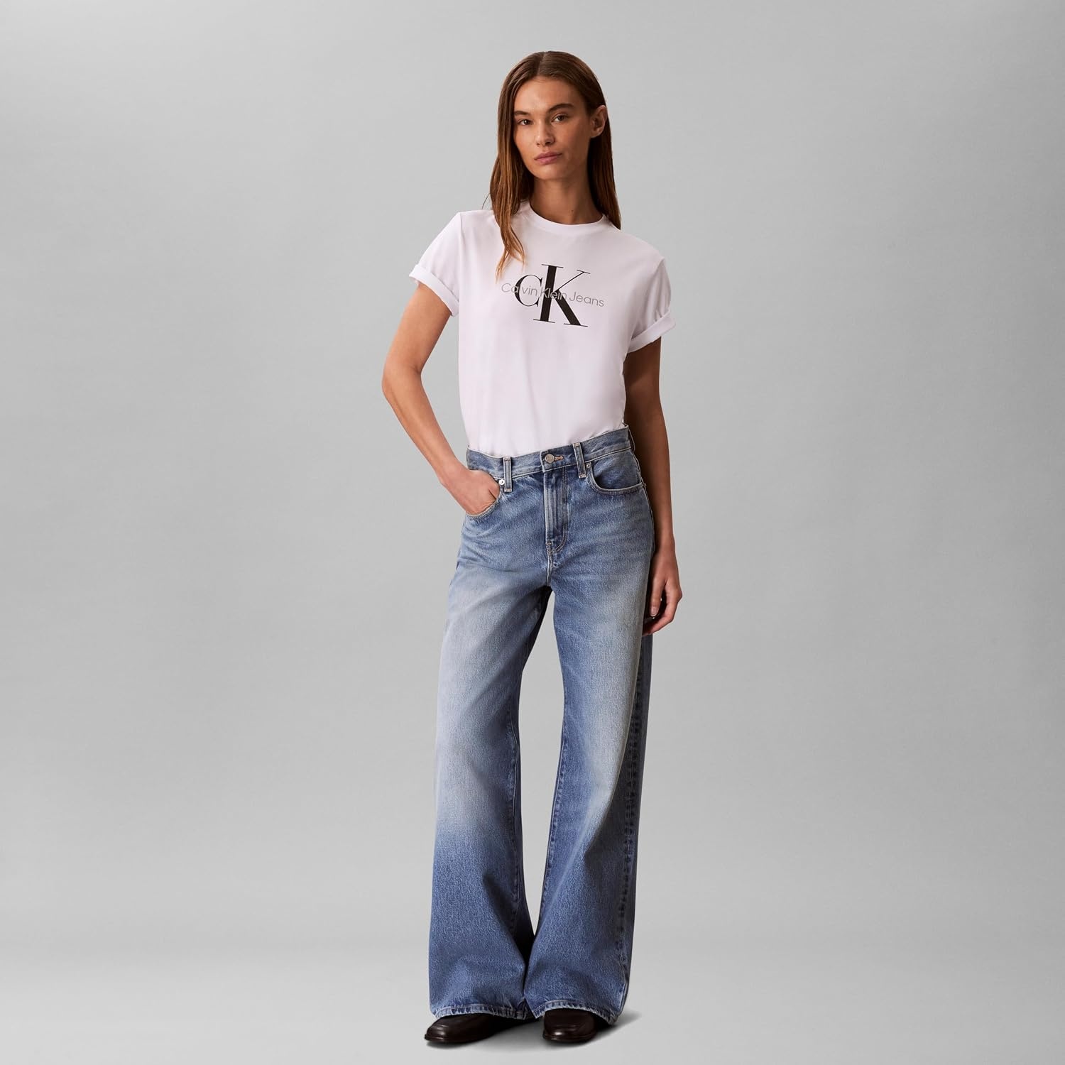image:imageCalvin Klein Womens Monogram Logo Crewneck TShirtBrilliant White