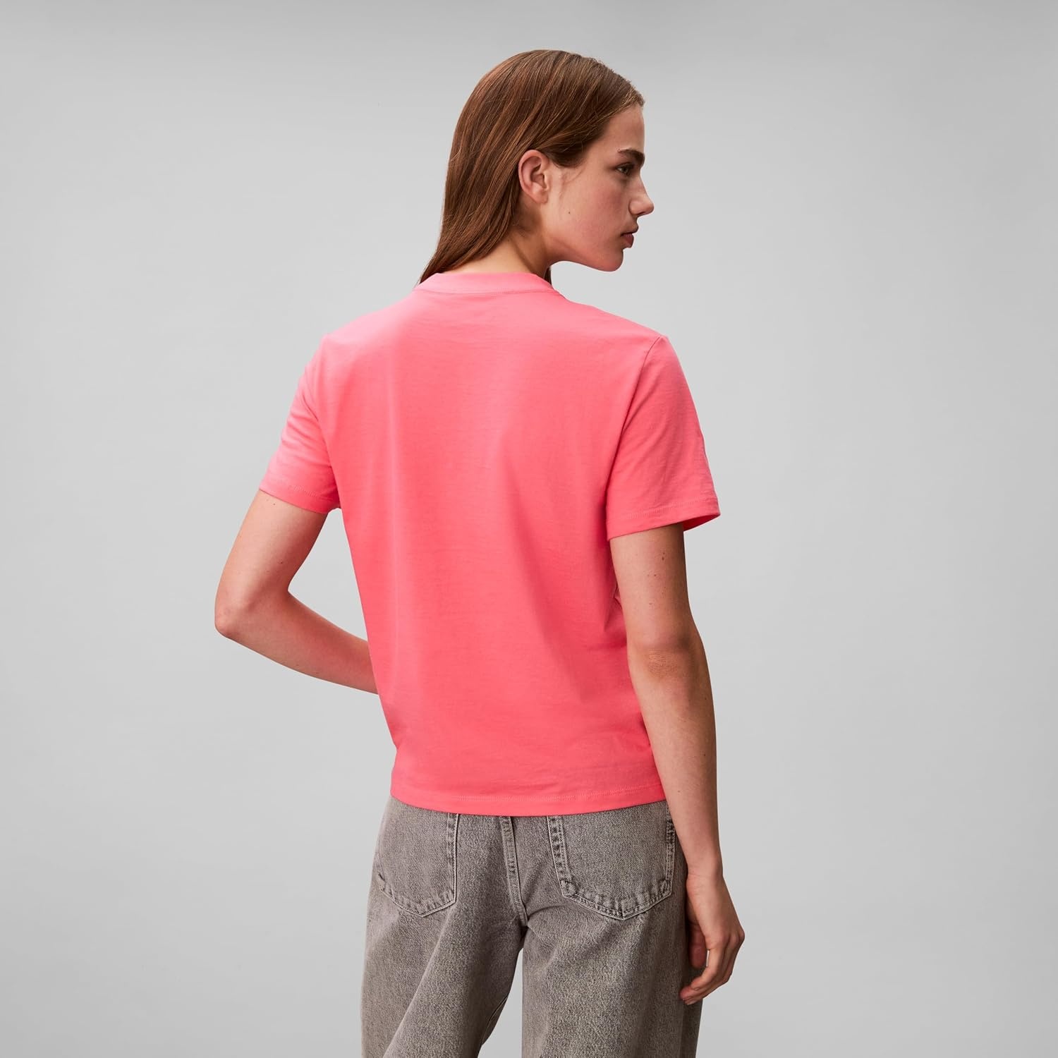 image:imageCalvin Klein Womens Monogram Logo Crewneck TShirtCoral Paradise