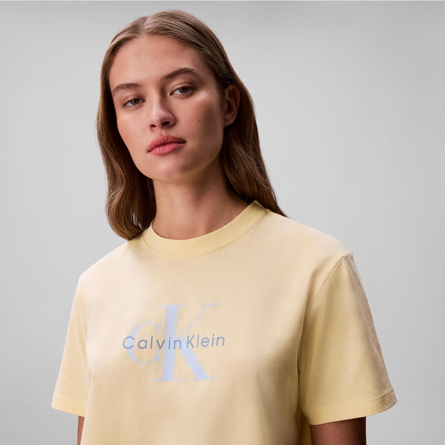 image:imageCalvin Klein Womens Monogram Logo Crewneck TShirtFrench Vanilla