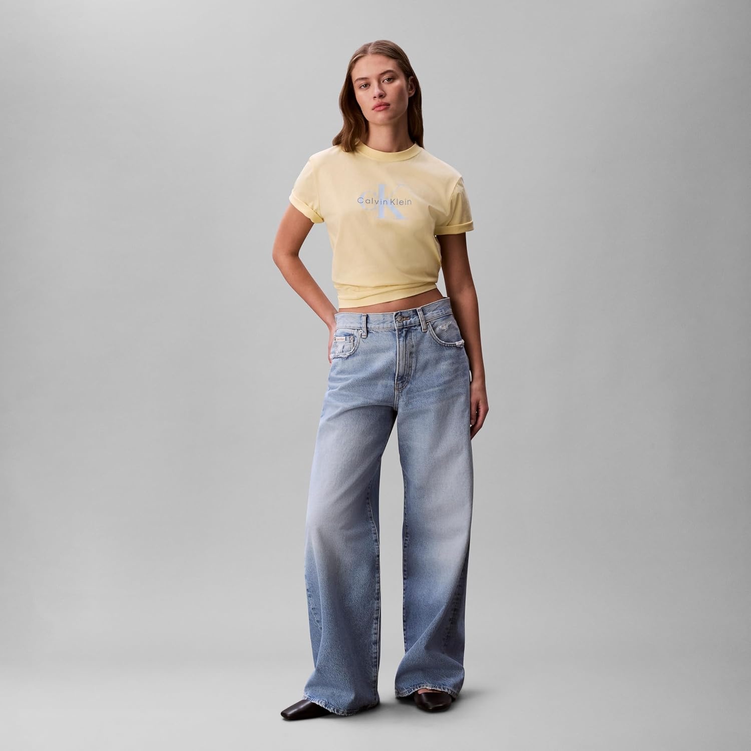 image:imageCalvin Klein Womens Monogram Logo Crewneck TShirtFrench Vanilla