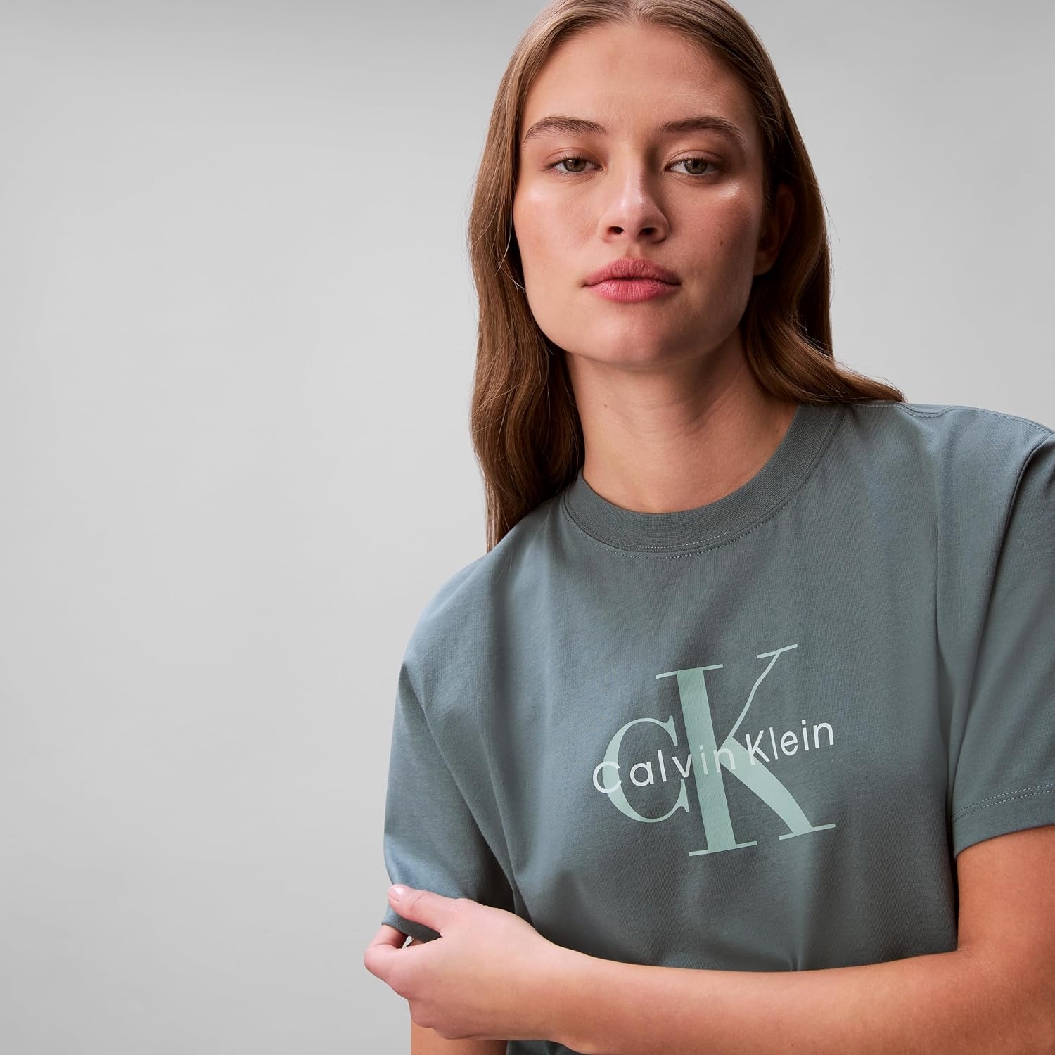 image:imageCalvin Klein Womens Monogram Logo Crewneck TShirtNorth Atlantic
