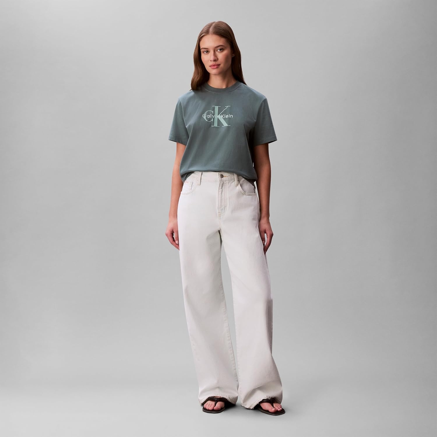image:imageCalvin Klein Womens Monogram Logo Crewneck TShirtNorth Atlantic