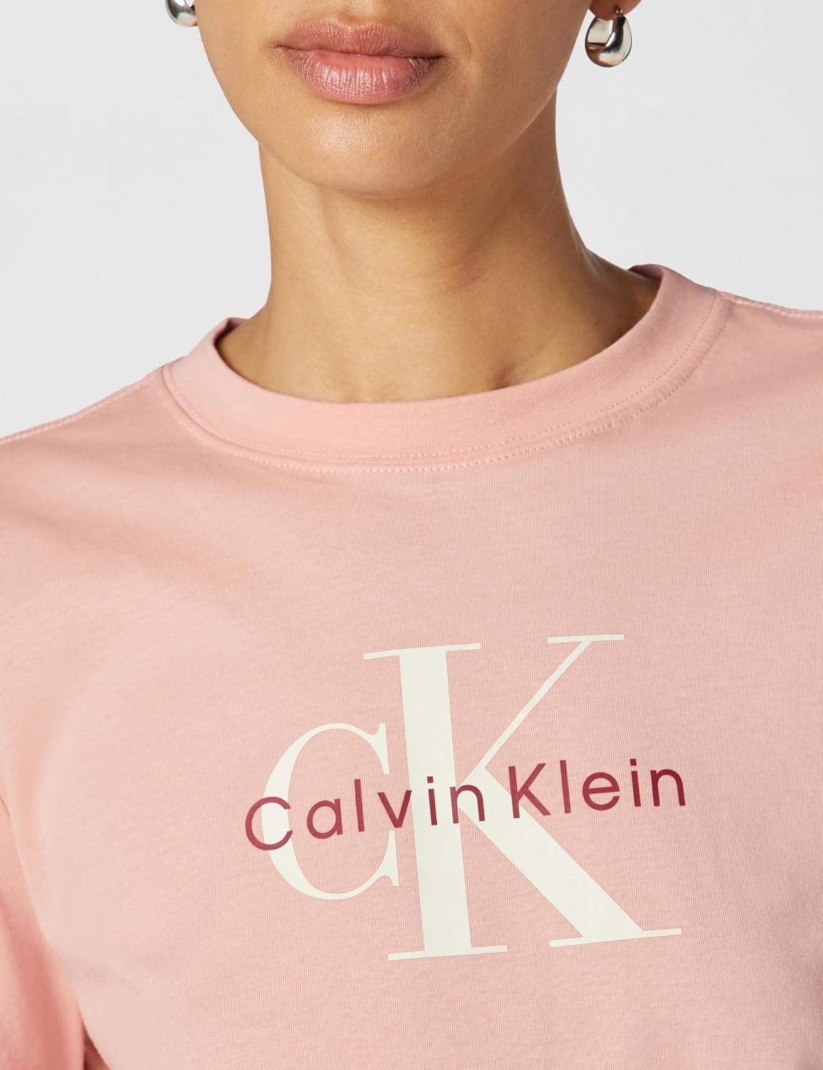 image:imageCalvin Klein Womens Monogram Logo Crewneck TShirtPink Sand