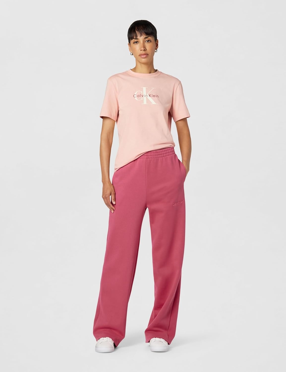 image:imageCalvin Klein Womens Monogram Logo Crewneck TShirtPink Sand
