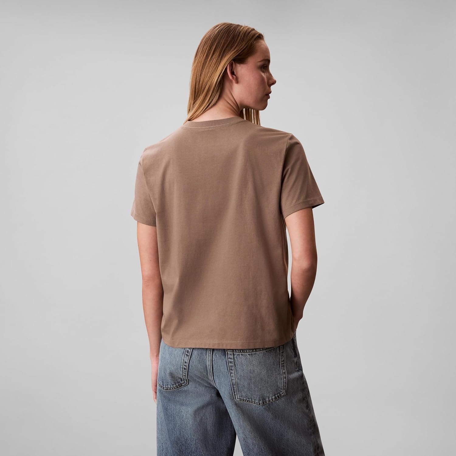image:imageCalvin Klein Womens Monogram Logo Crewneck TShirtWalnut