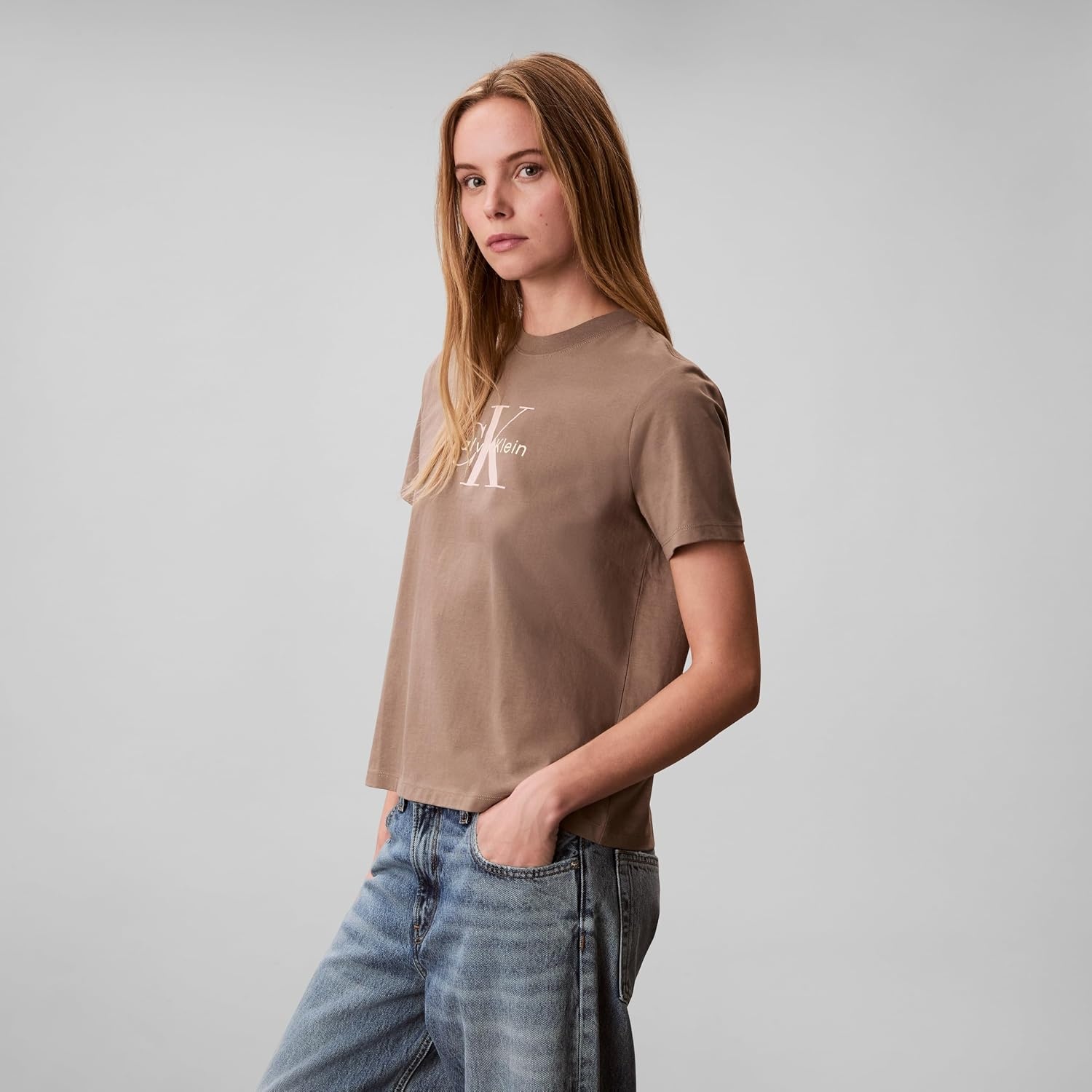 image:imageCalvin Klein Womens Monogram Logo Crewneck TShirtWalnut