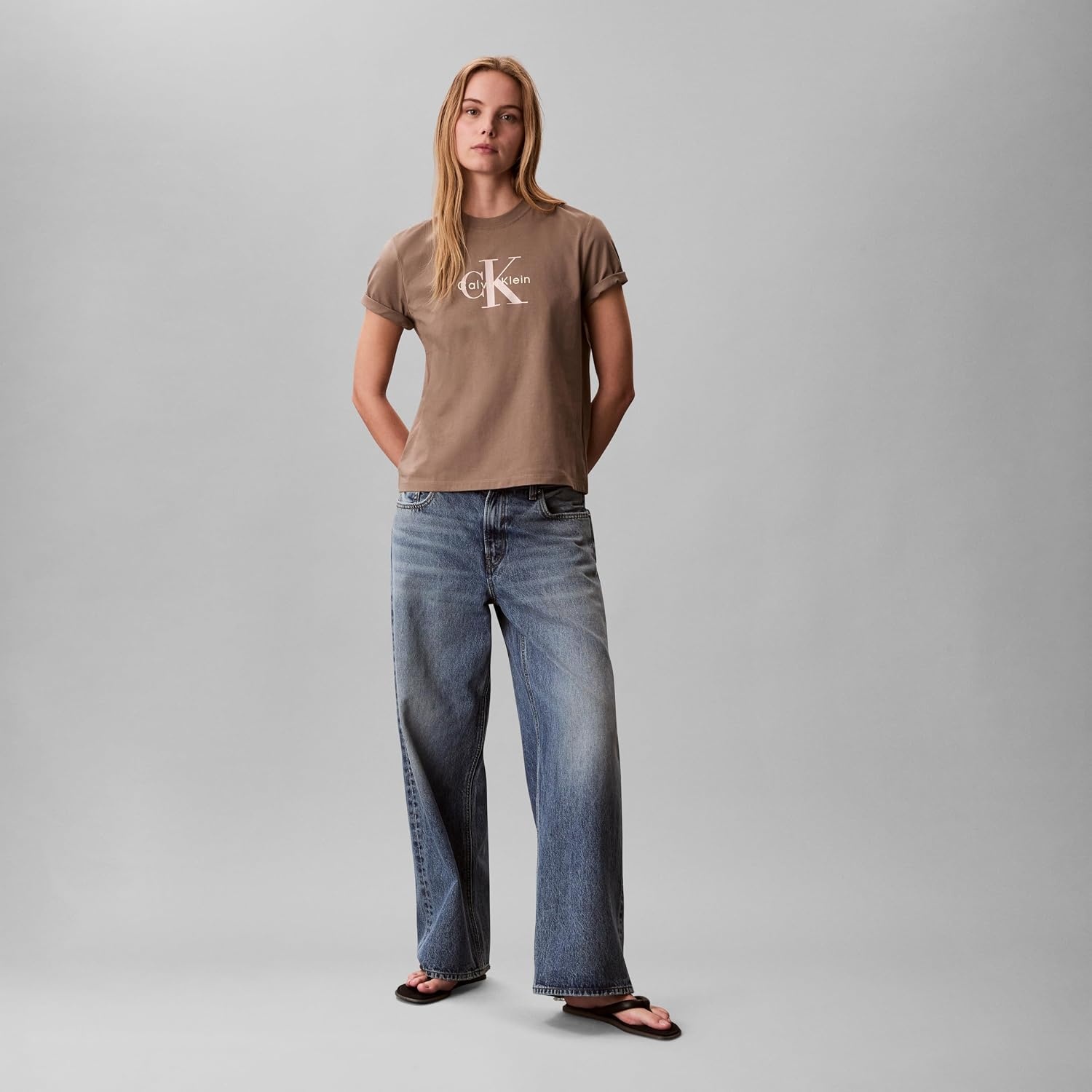 image:imageCalvin Klein Womens Monogram Logo Crewneck TShirtWalnut