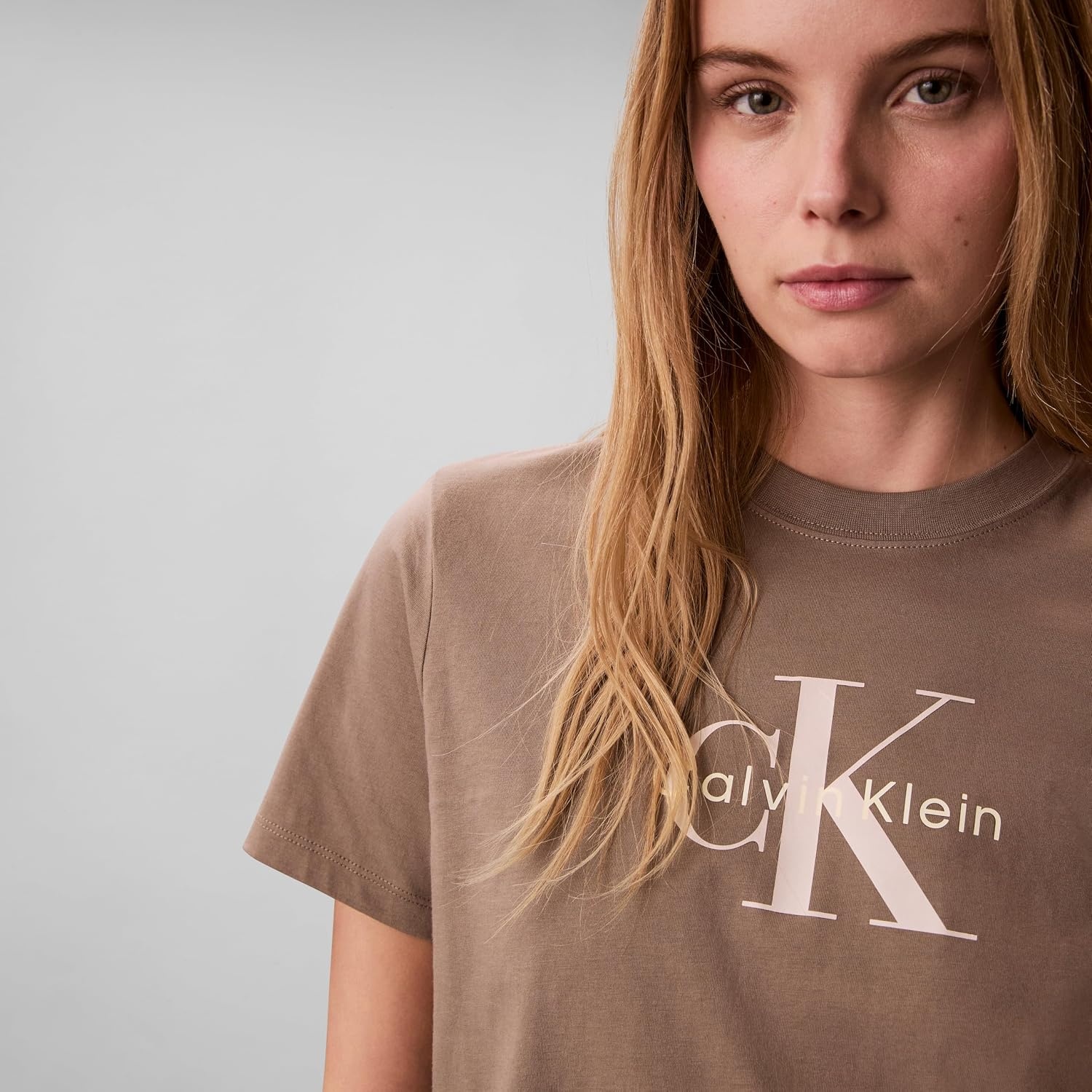 image:imageCalvin Klein Womens Monogram Logo Crewneck TShirtWalnut
