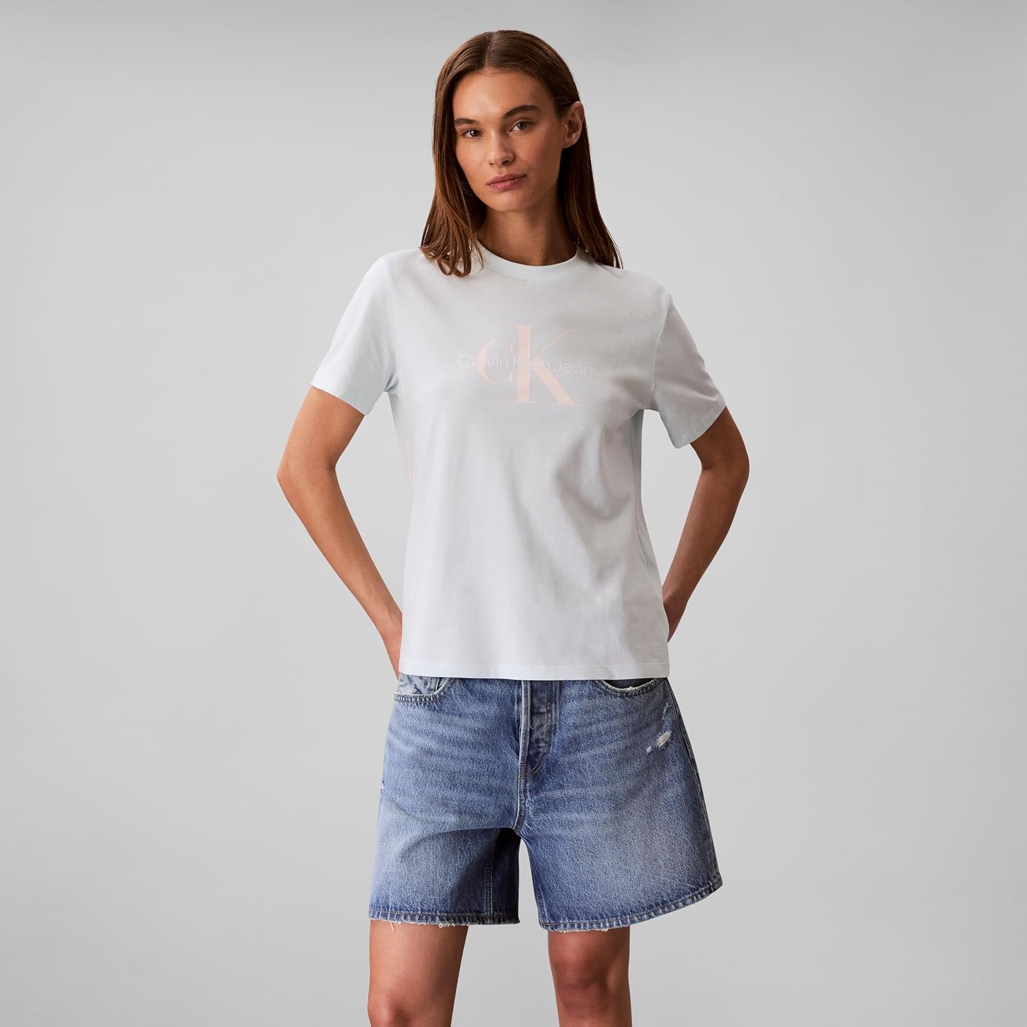 image:imageCalvin Klein Womens Monogram Logo Crewneck TShirtWhispering Blue