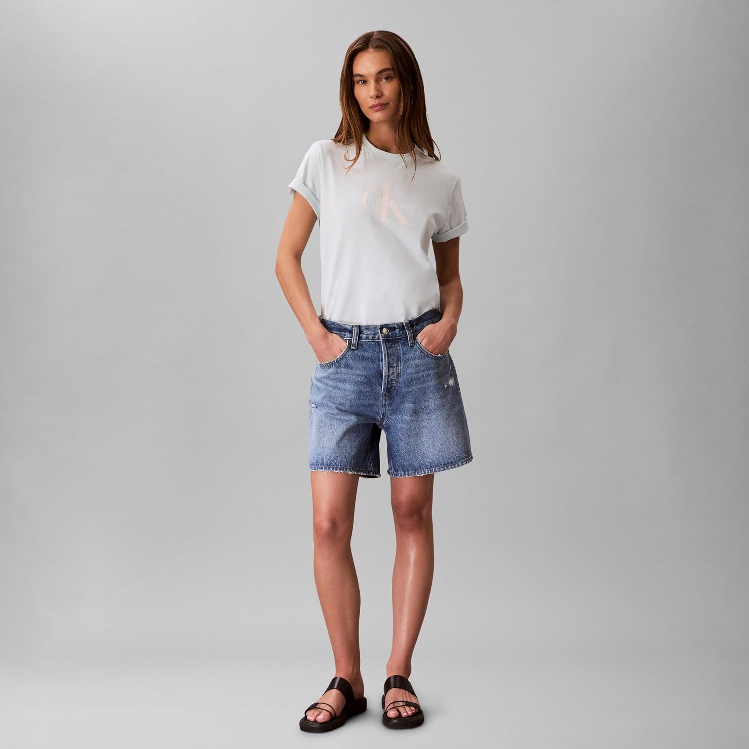 image:imageCalvin Klein Womens Monogram Logo Crewneck TShirtWhispering Blue