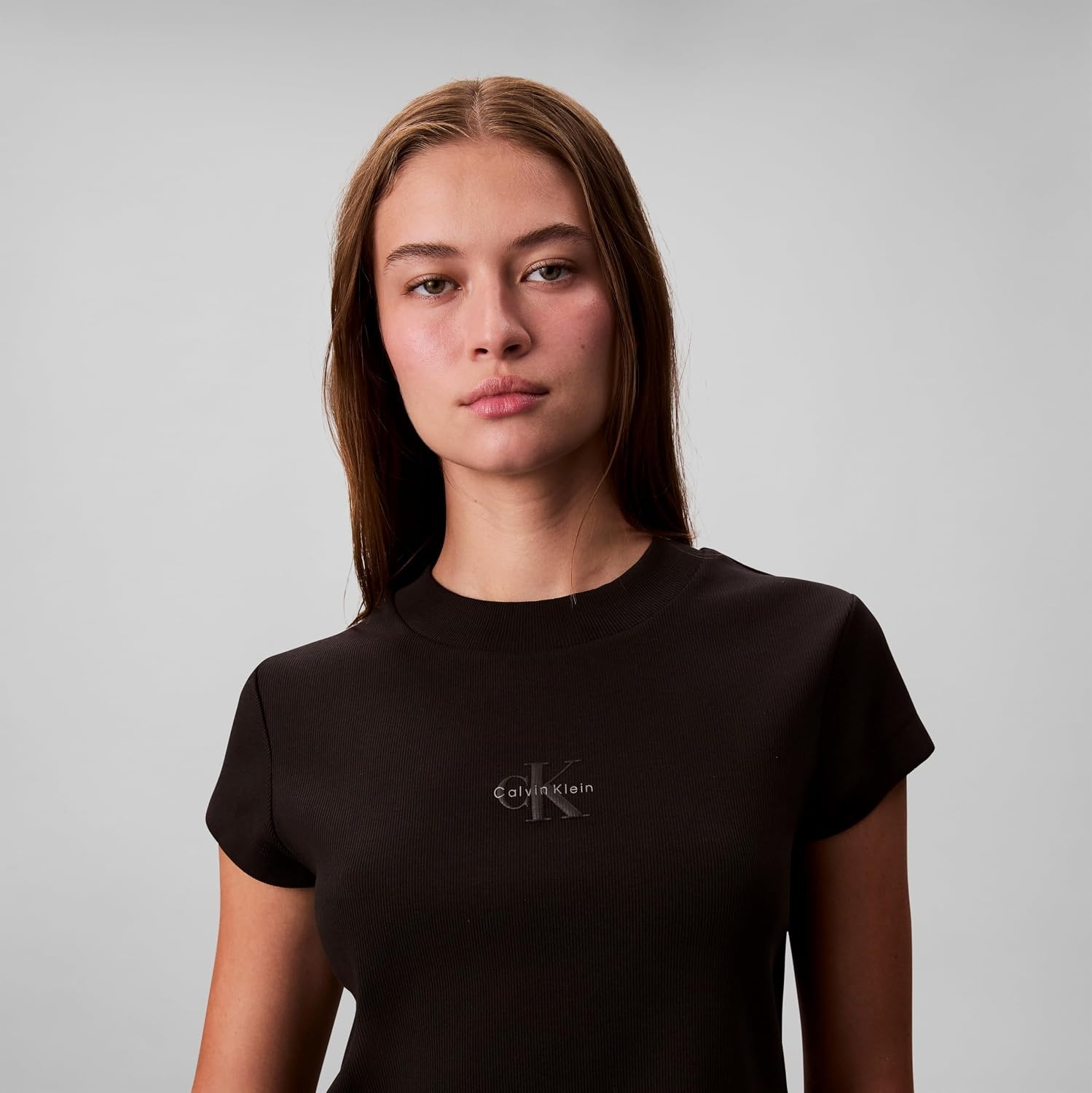 image:imageCalvin Klein Womens Monogram Logo Ribbed Baby TeeBlack