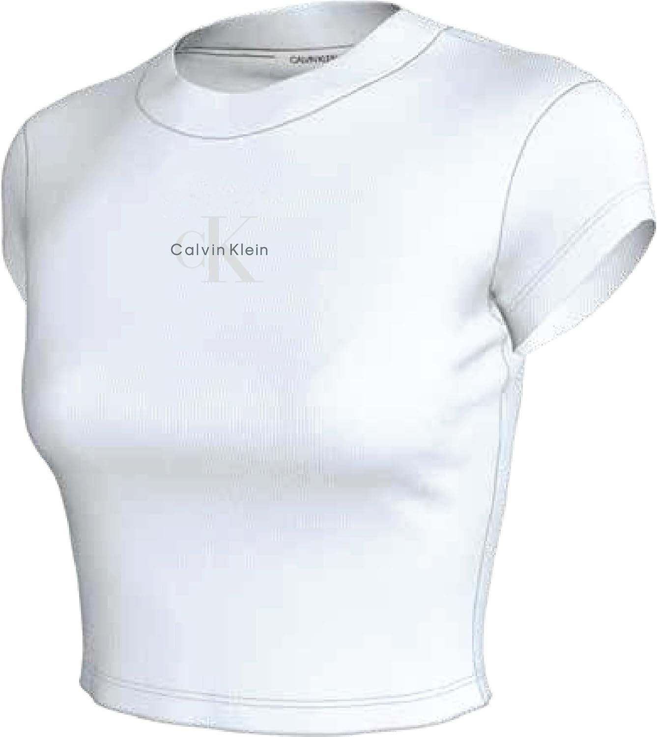 image:imageCalvin Klein Womens Monogram Logo Ribbed Baby TeeBrilliant White