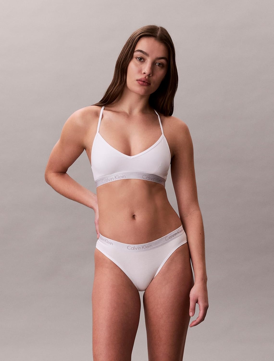 image:imageCalvin Klein Womens Motive Cotton Lightly Lined Bralette BraWhite
