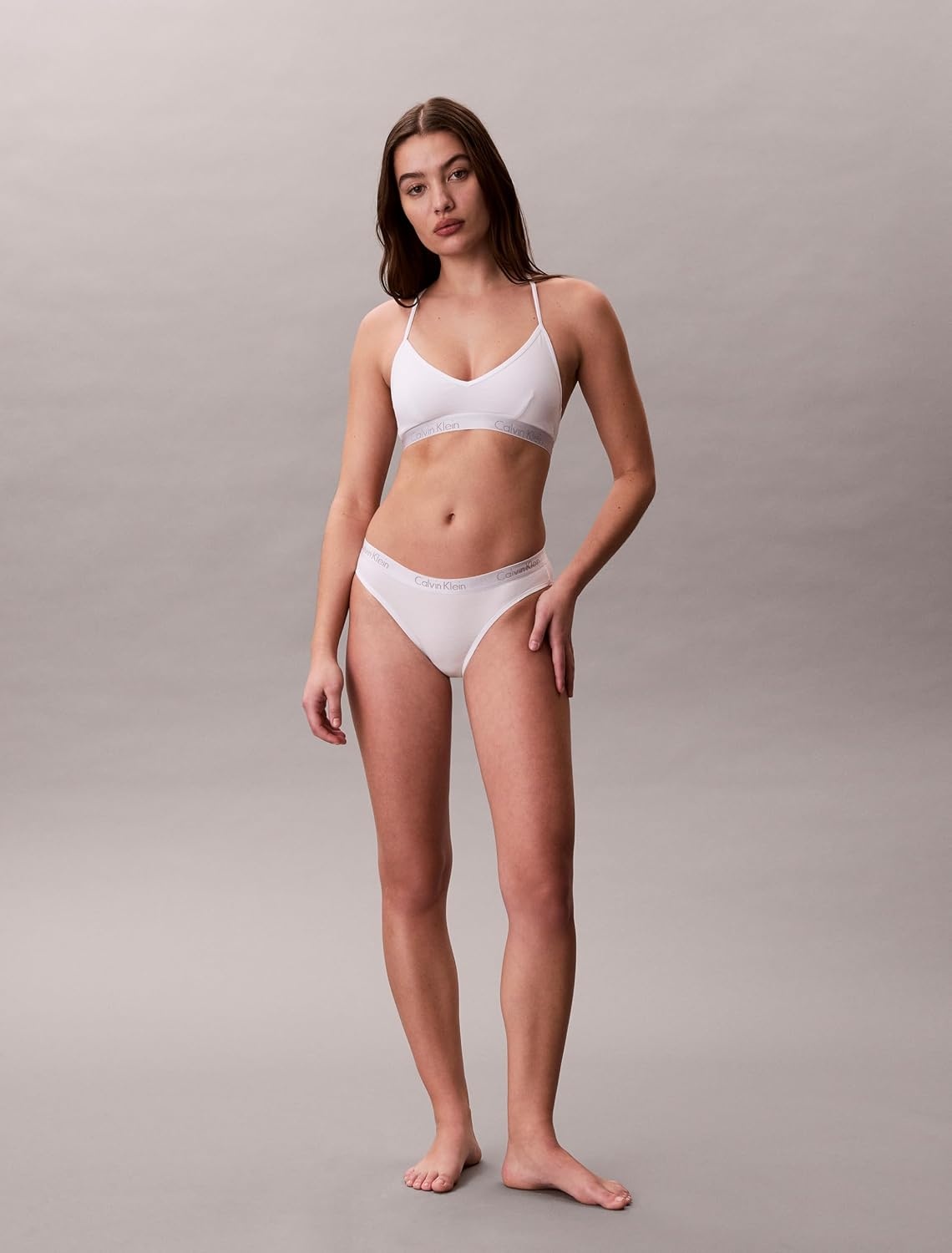 image:imageCalvin Klein Womens Motive Cotton Lightly Lined Bralette BraWhite