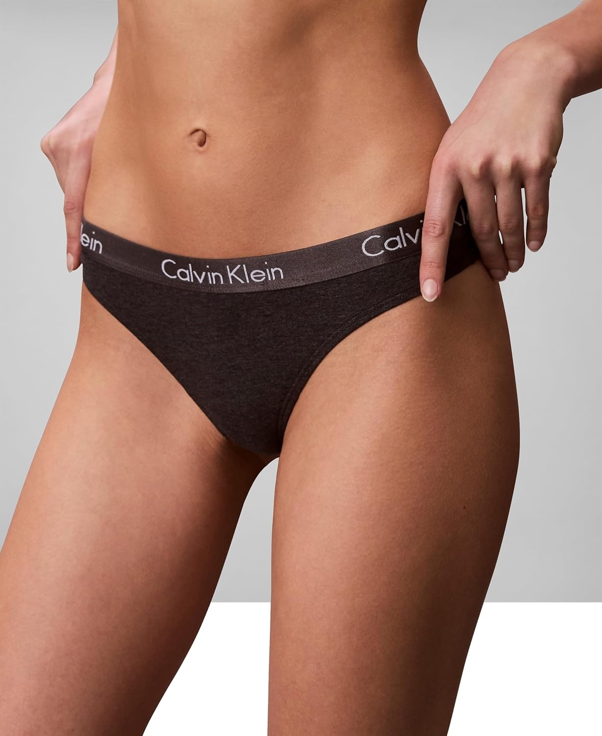 image:imageCalvin Klein Womens Motive Cotton Multipack Thong PantyCharcoal HeatherBlack