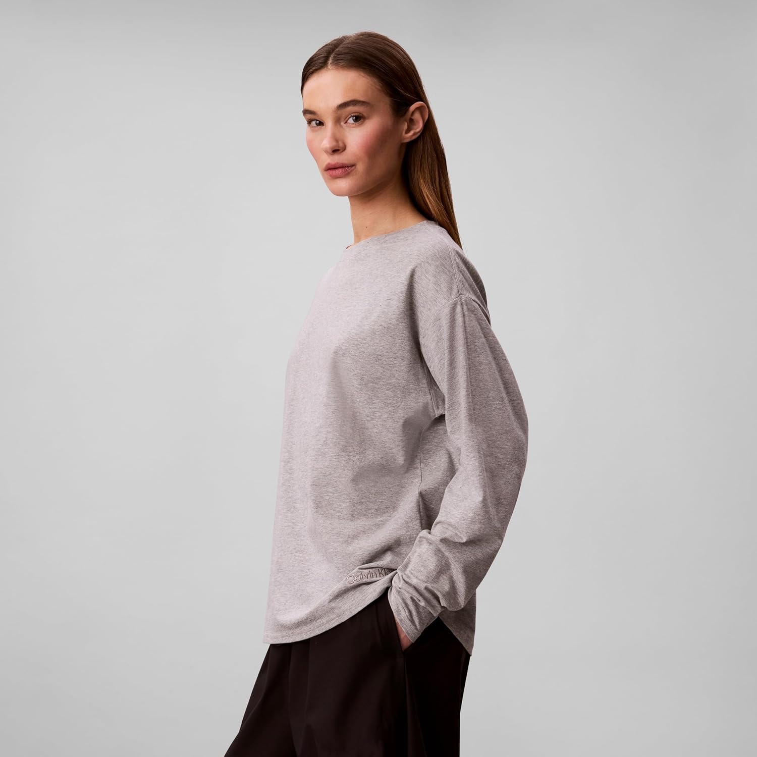 image:imageCalvin Klein Womens Performance Classic Fit Crewneck Long Sleeve TeeGrey Heather