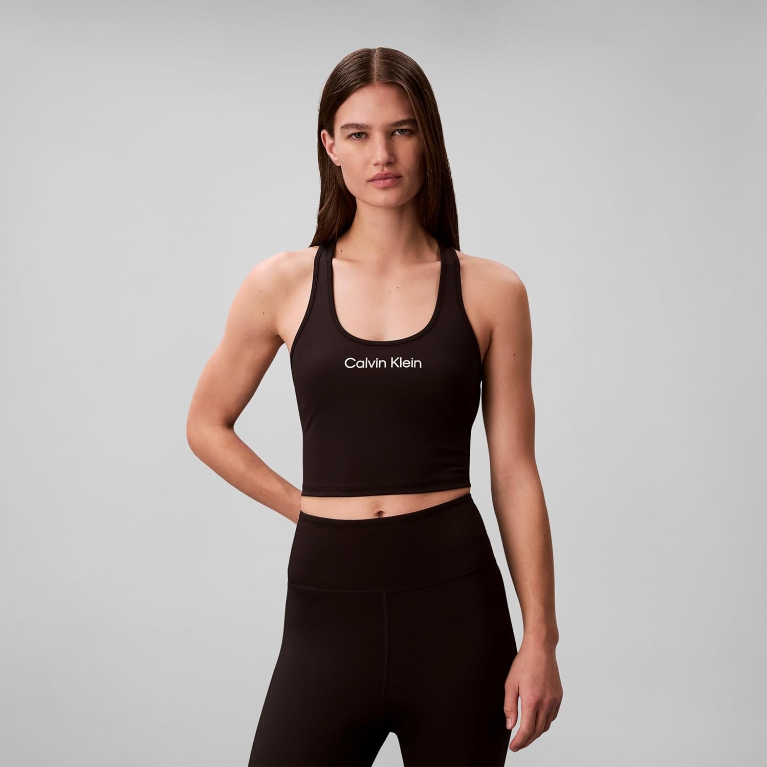 image:imageCalvin Klein Womens Performance Logo Low Impact Longline Sports BraBlack
