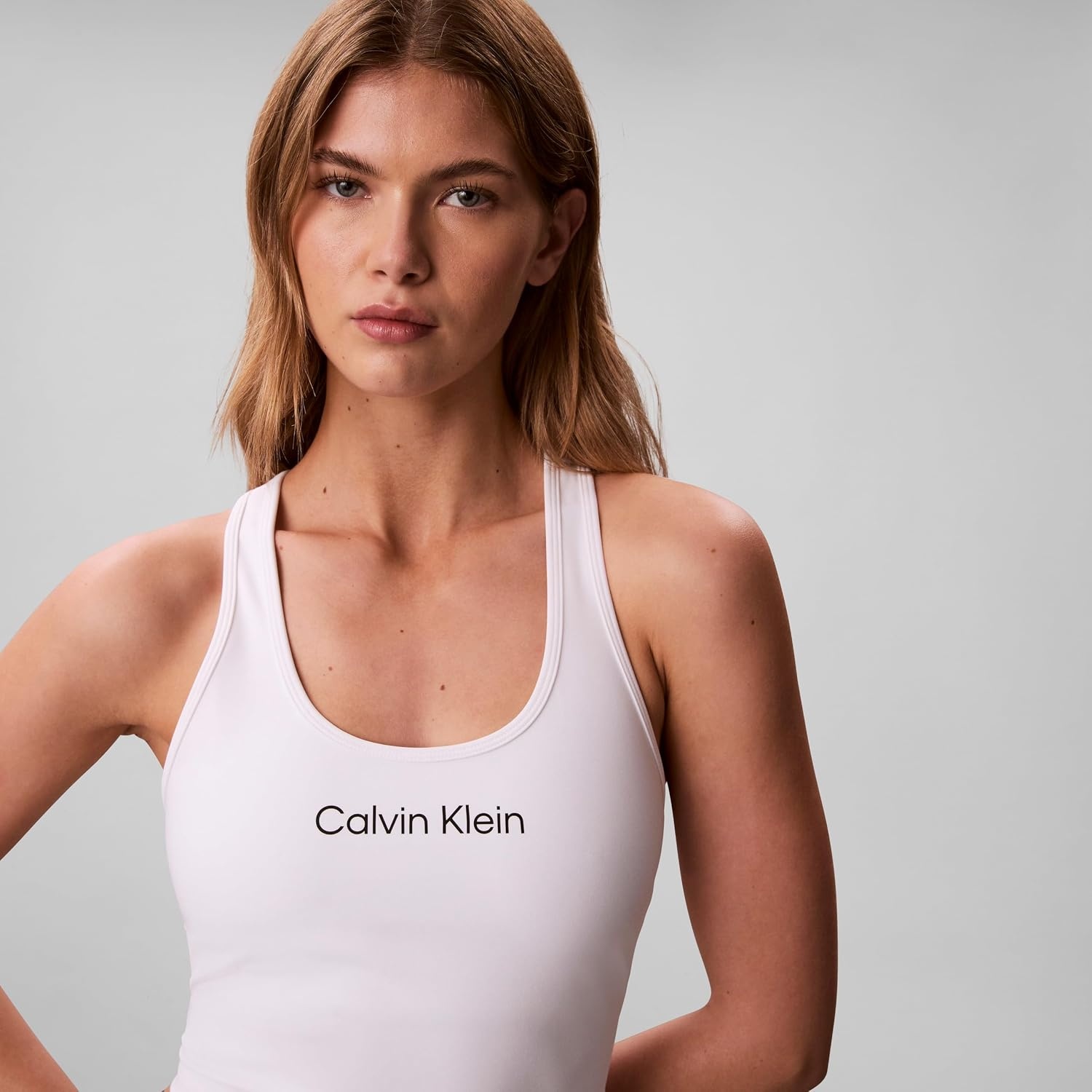 image:imageCalvin Klein Womens Performance Logo Low Impact Longline Sports BraWhite